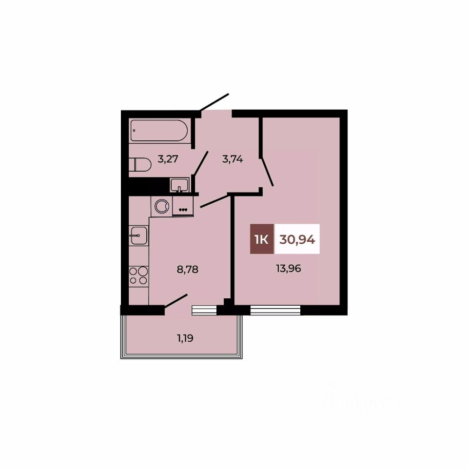 1-комн.кв., 30,9 м², 7/8 этаж