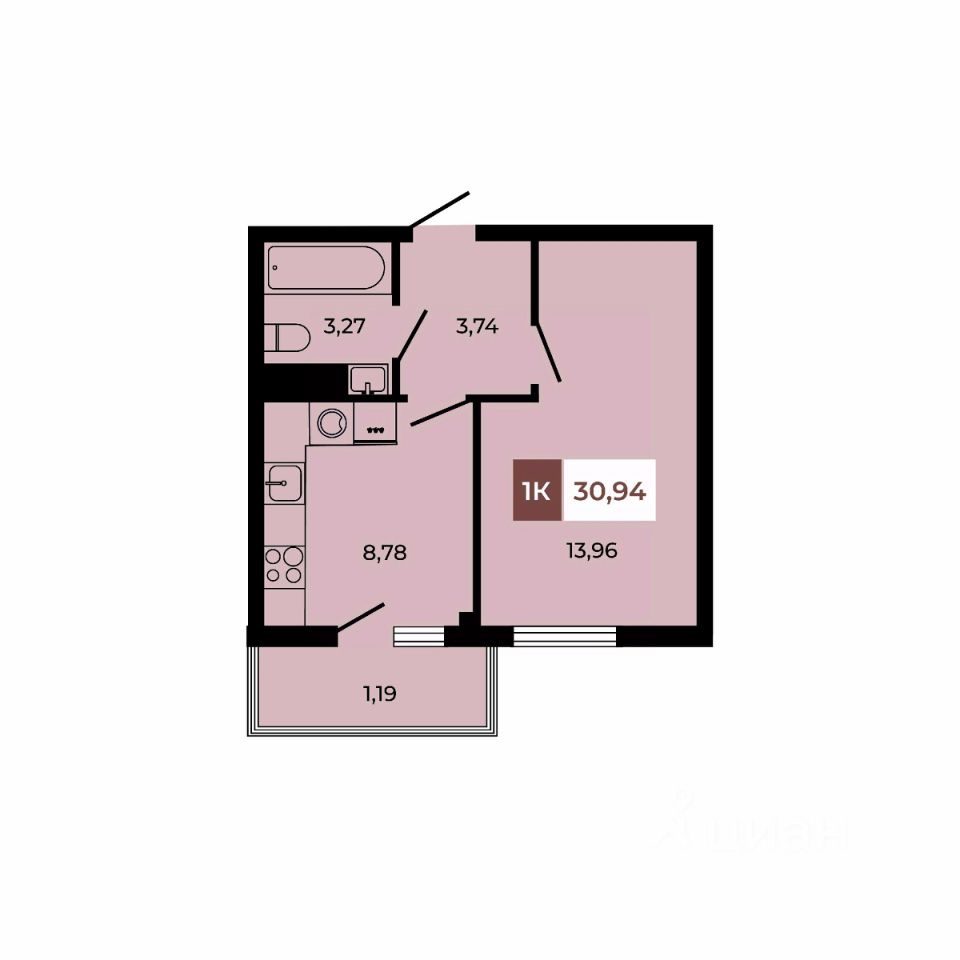 1-комн.кв., 30,9 м², 7/8 этаж