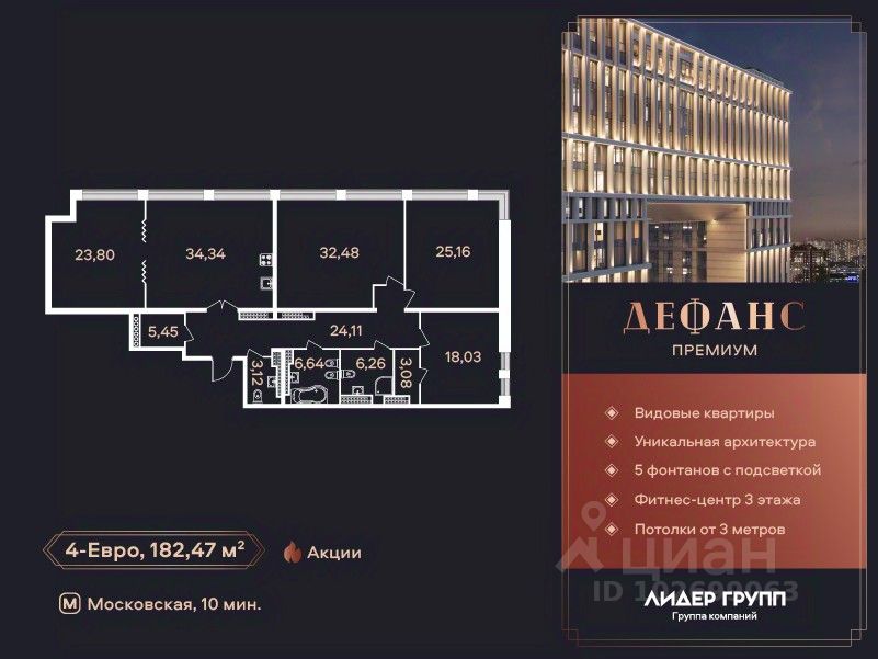 4-комн.кв., 182,2 м², 20/23 этаж