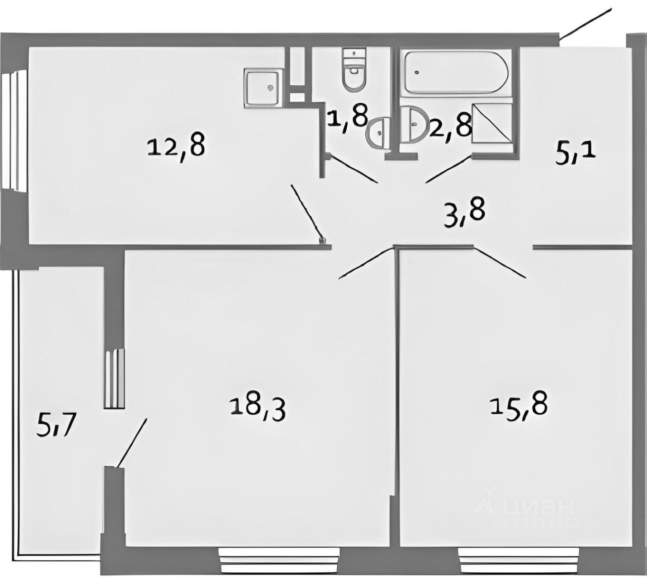 Планировка этой квартиры по данным Циан