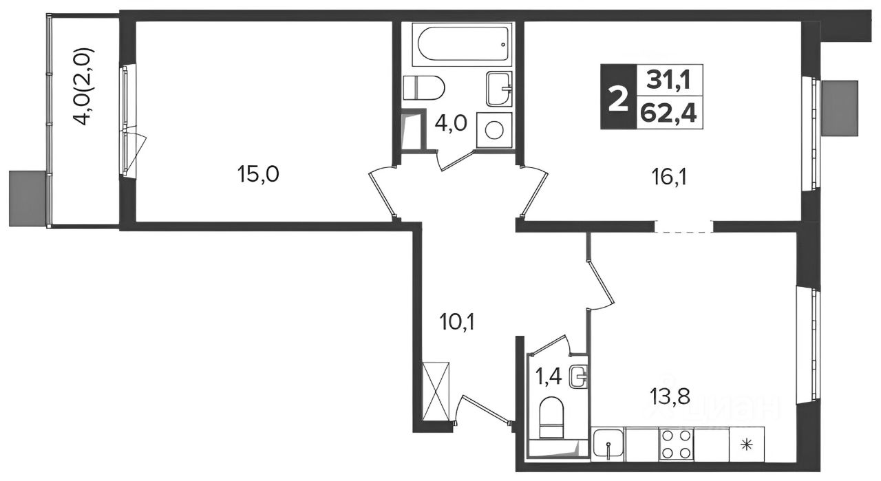 Планировка этой квартиры по данным Циан