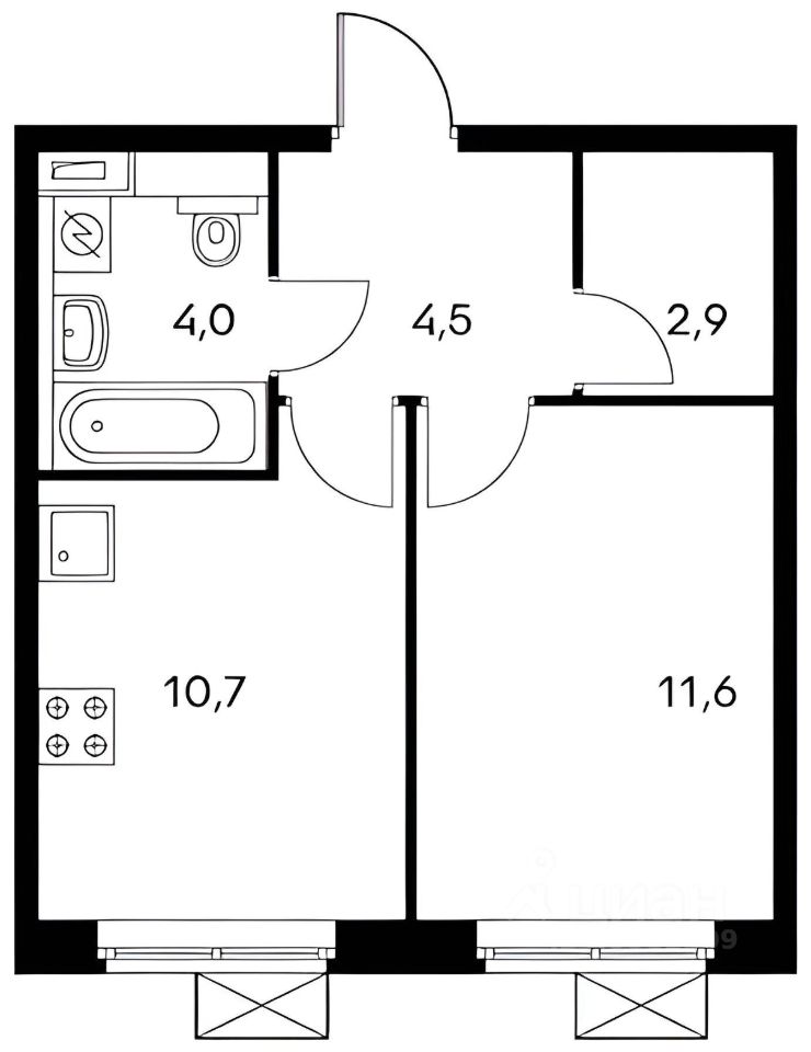 Планировка этой квартиры по данным Циан