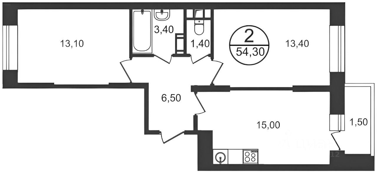 Планировка этой квартиры по данным Циан