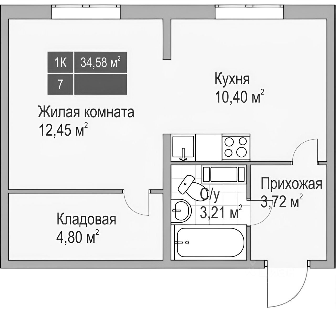 Планировка этой квартиры по данным Циан