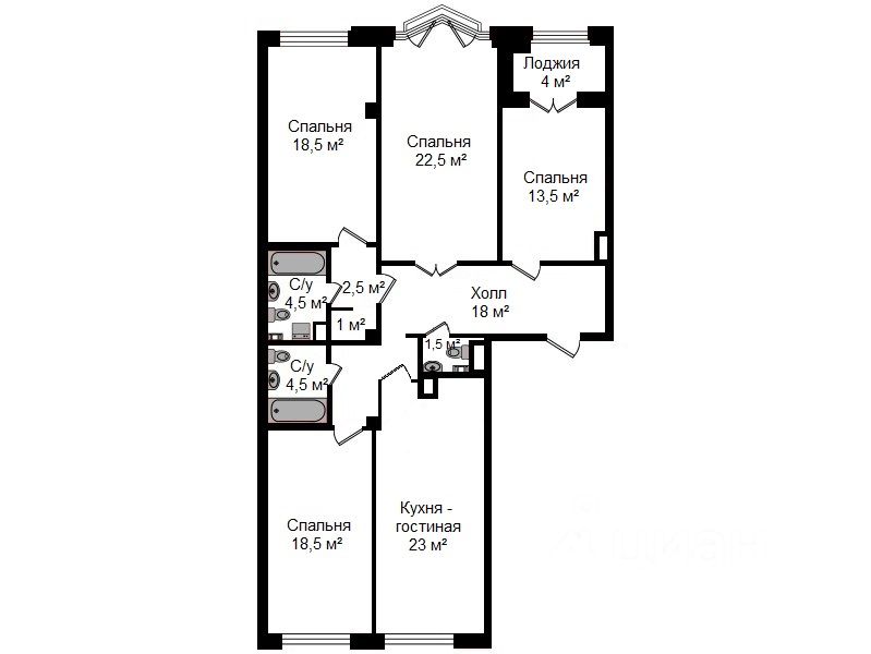 Планировка этой квартиры по данным Циан