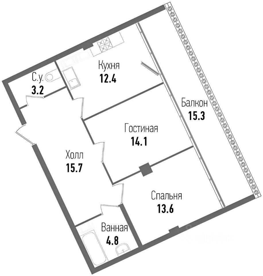 Планировка этой квартиры по данным Циан