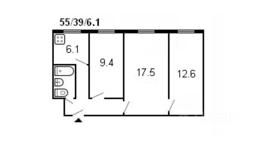 Планировка этой квартиры по данным Циан