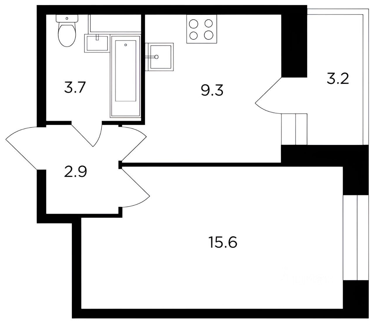 Планировка этой квартиры по данным Циан
