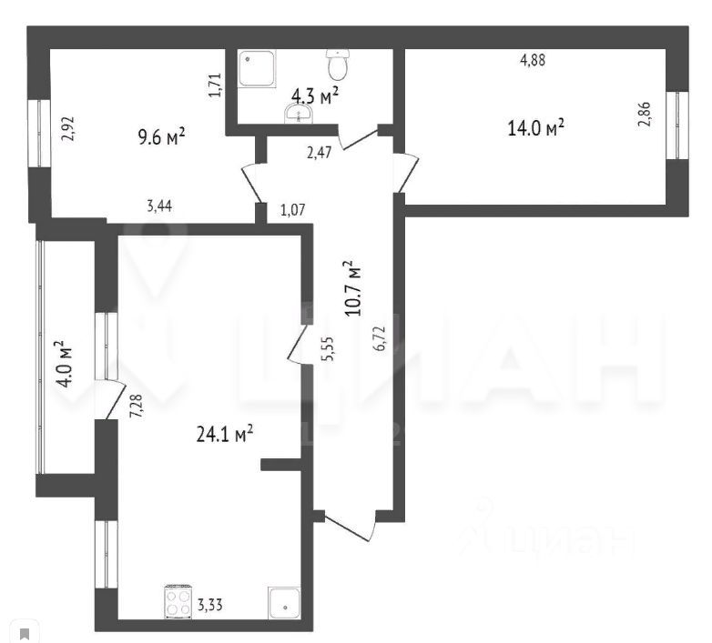 Планировка этой квартиры по данным Циан