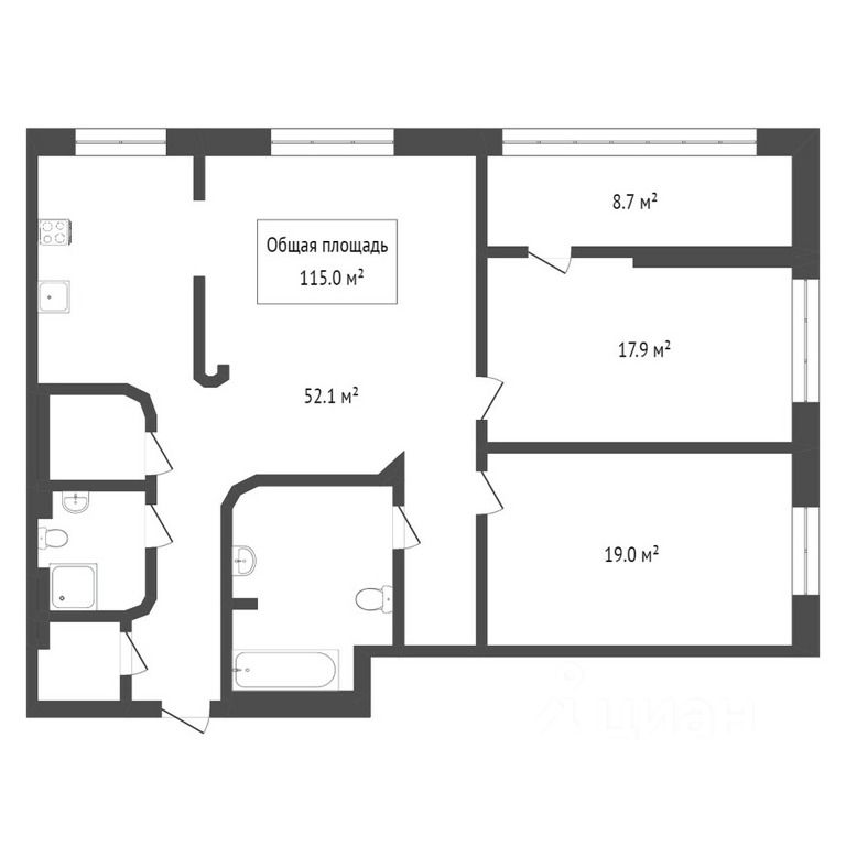 Планировка этой квартиры по данным Циан