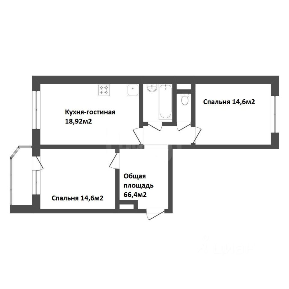 Планировка этой квартиры по данным Циан