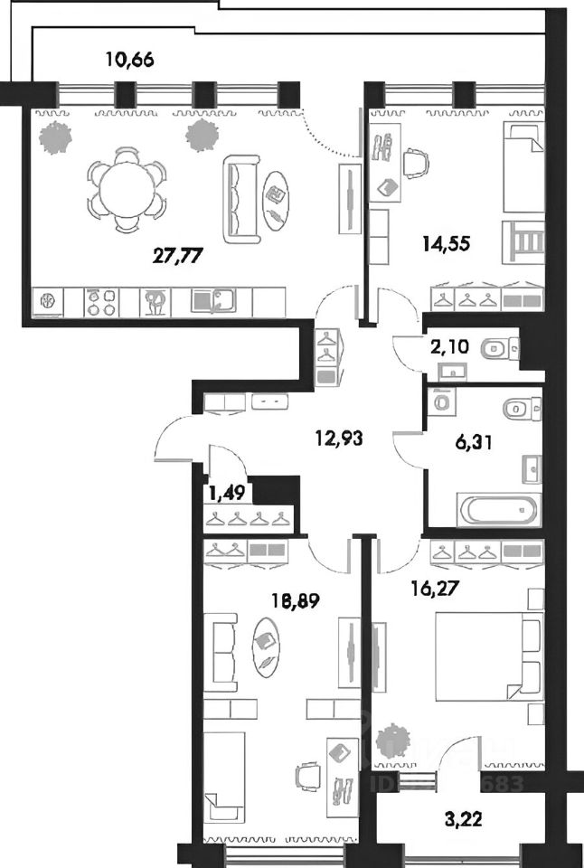 Планировка этой квартиры по данным Циан