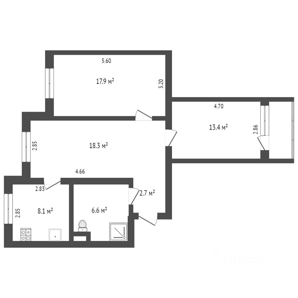Планировка этой квартиры по данным Циан