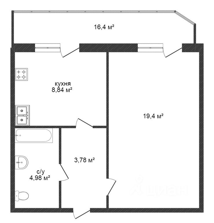 Планировка этой квартиры по данным Циан
