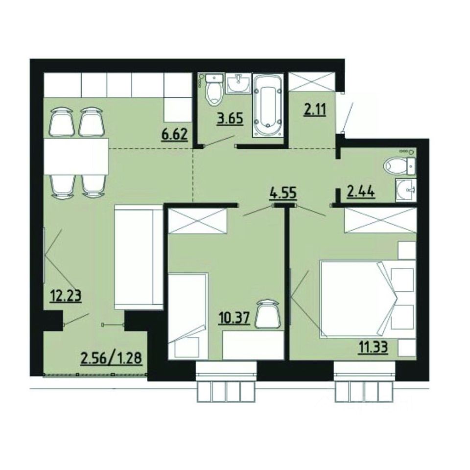 2-комн.кв., 54,6 м², 3/4 этаж
