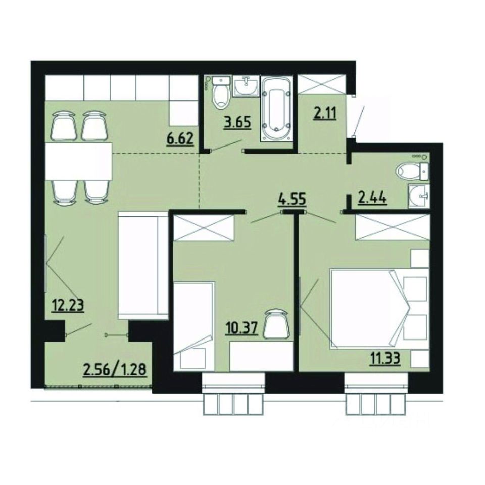 2-комн.кв., 54,6 м², 4/4 этаж