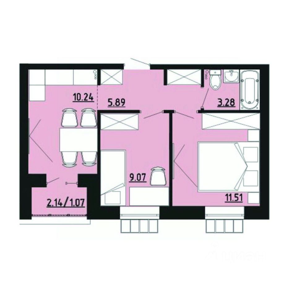 2-комн.кв., 41,1 м², 3/4 этаж