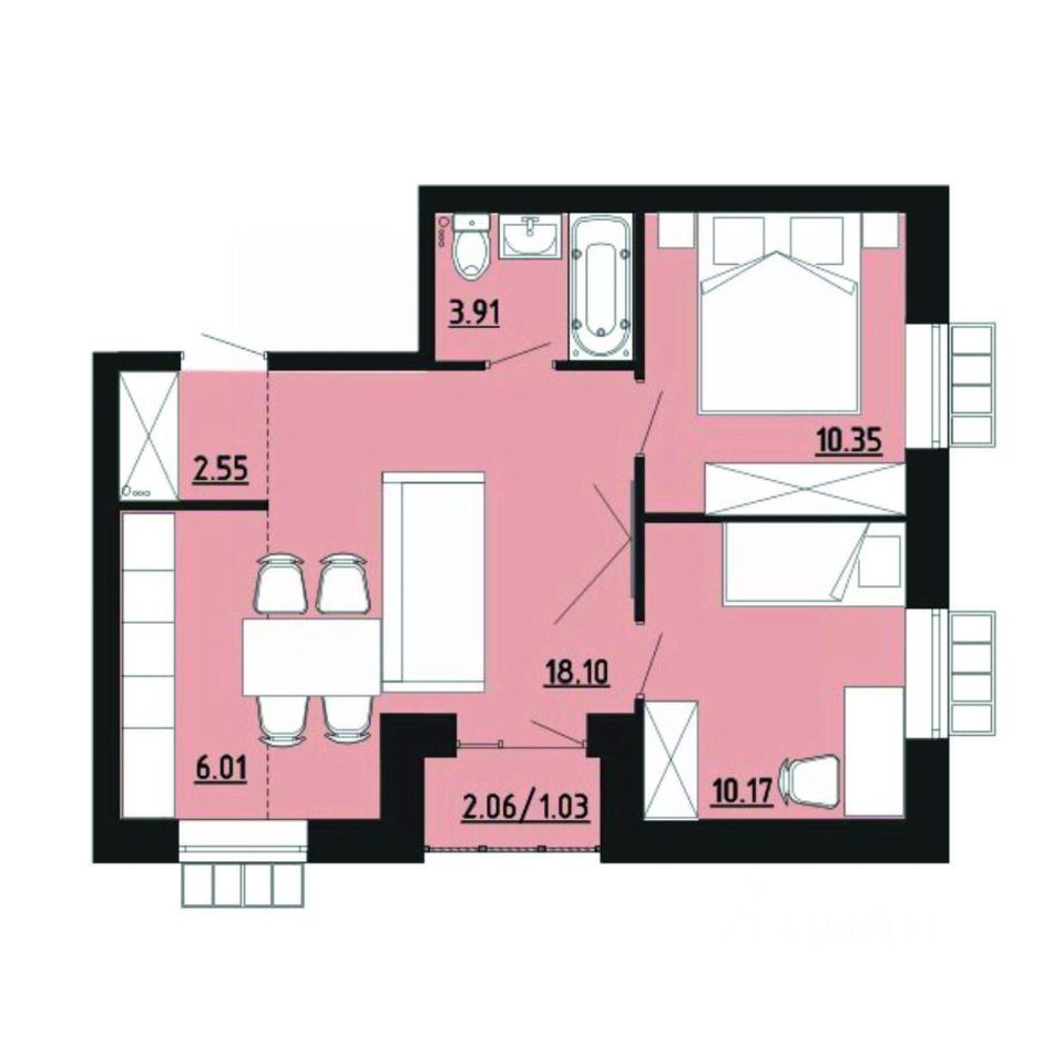 2-комн.кв., 52,1 м², 4/4 этаж
