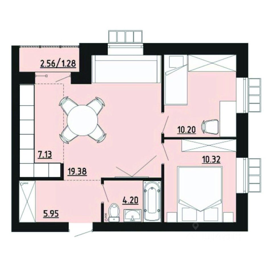 2-комн.кв., 58,5 м², 2/4 этаж