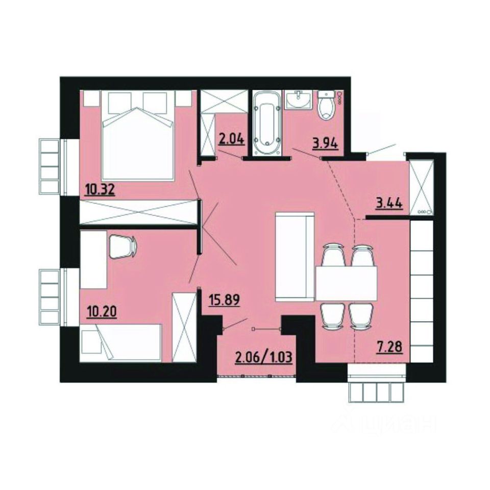 2-комн.кв., 54,1 м², 4/4 этаж