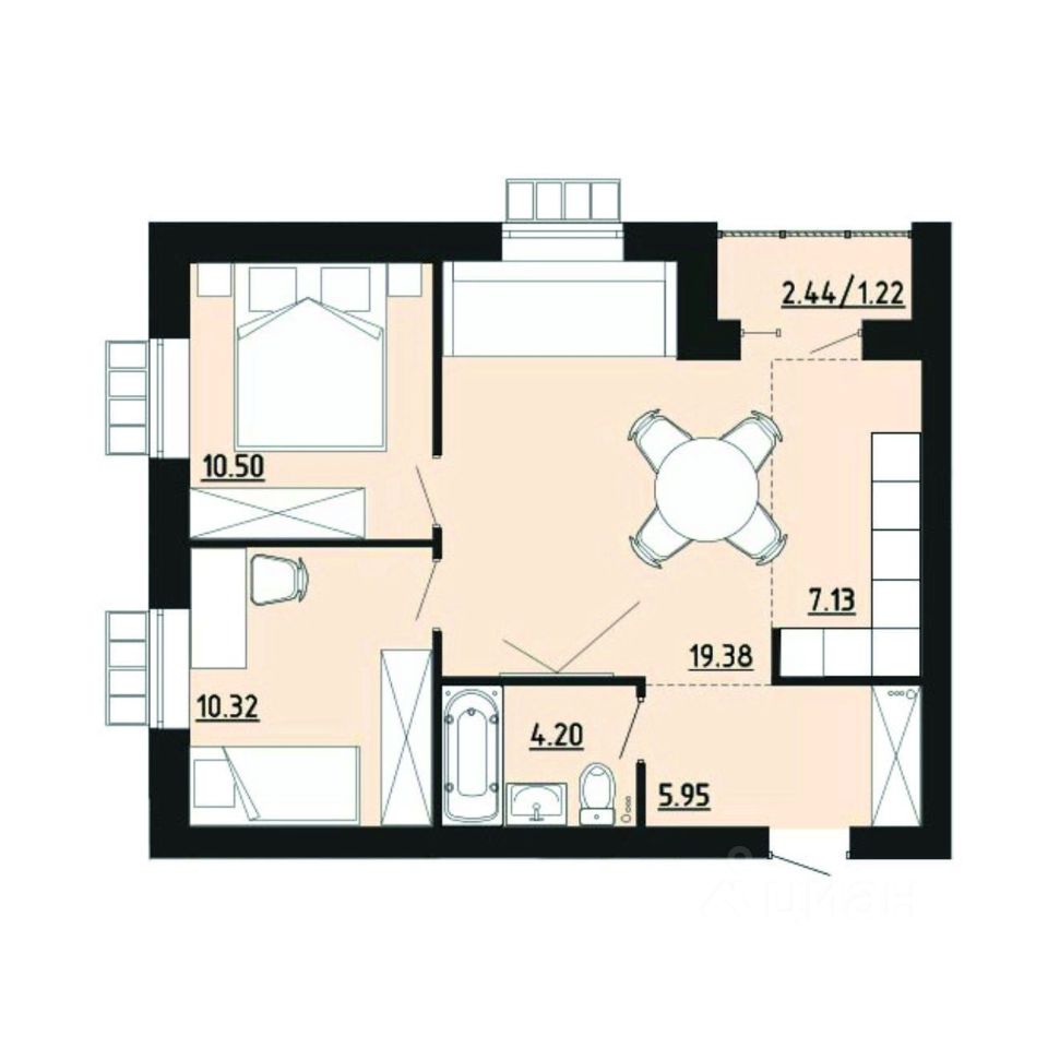 2-комн.кв., 58,4 м², 4/4 этаж