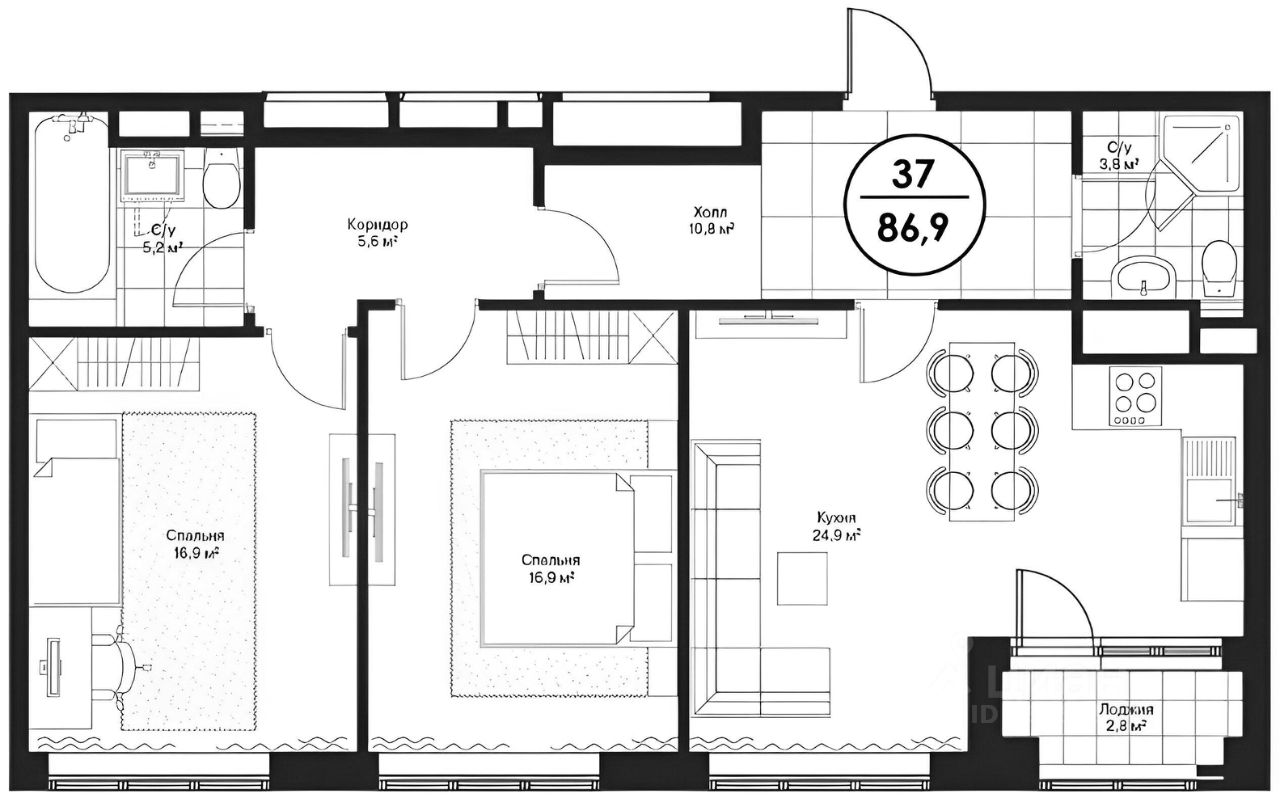 Планировка этой квартиры по данным Циан
