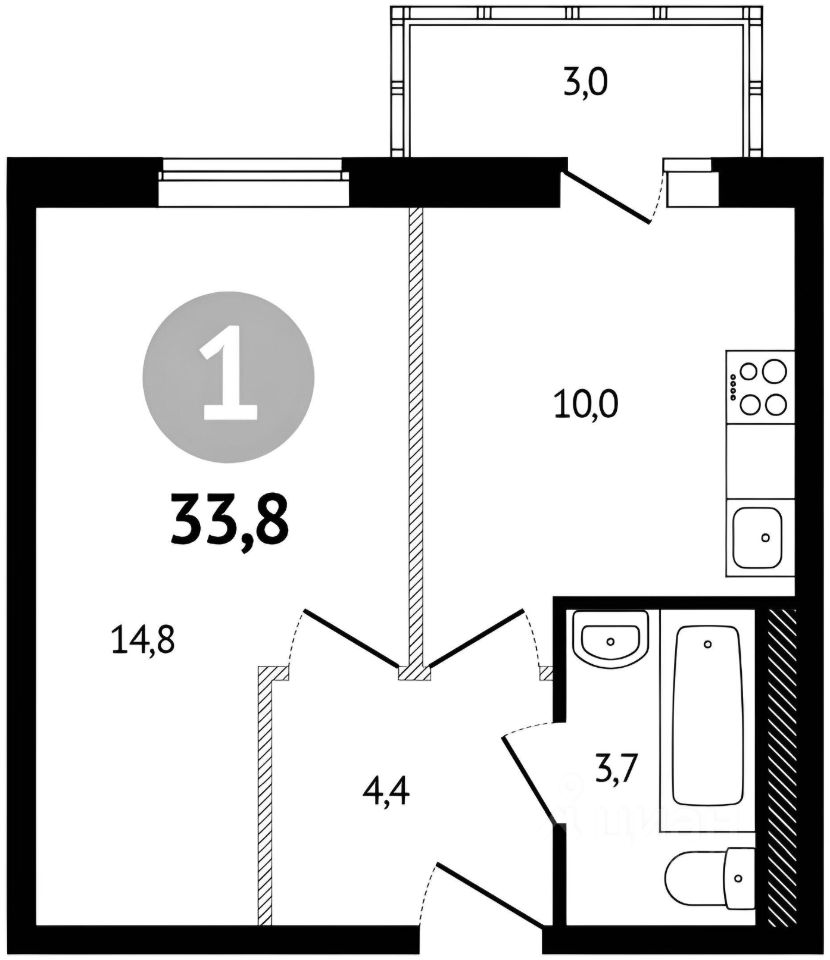 Планировка этой квартиры по данным Циан