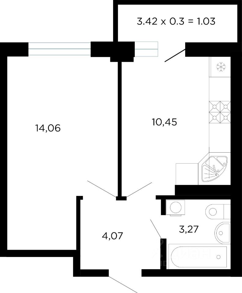 Планировка этой квартиры по данным Циан
