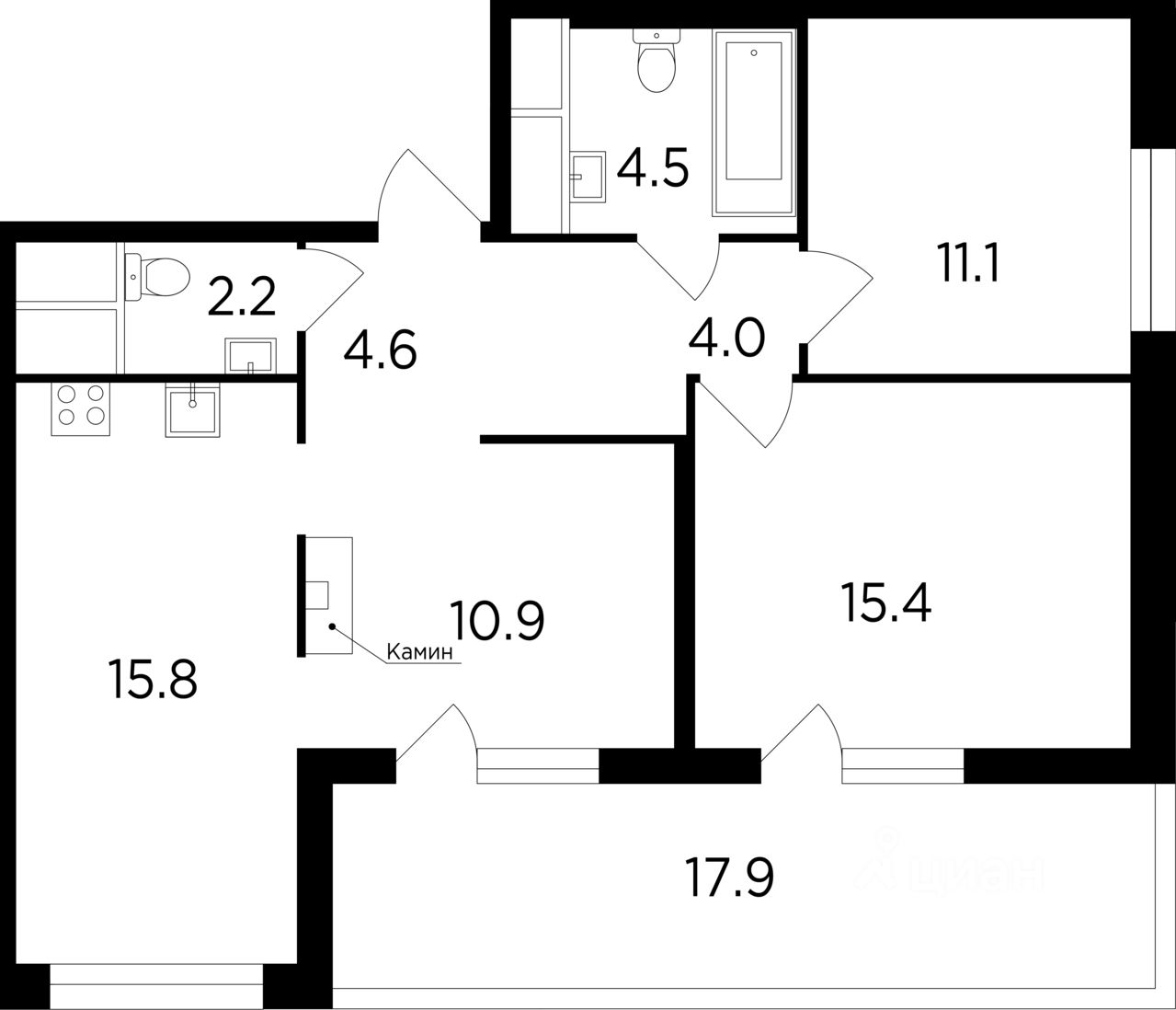 Планировка этой квартиры по данным Циан