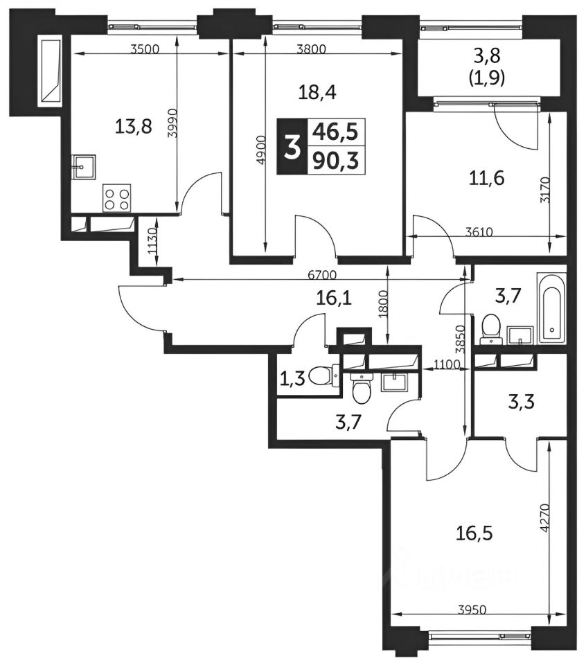 Планировка этой квартиры по данным Циан