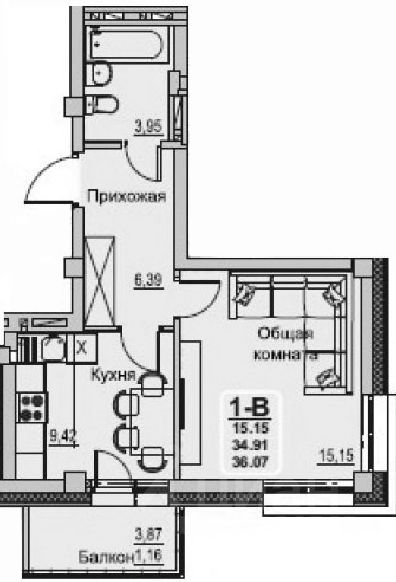 Планировка этой квартиры по данным Циан