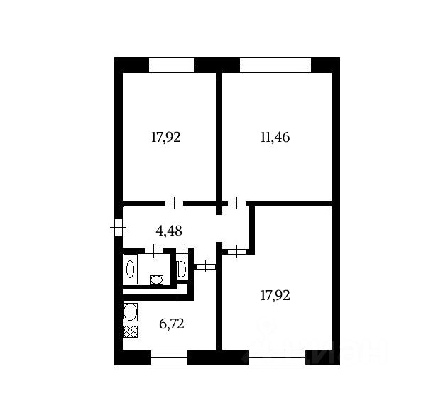 Планировка этой квартиры по данным Циан