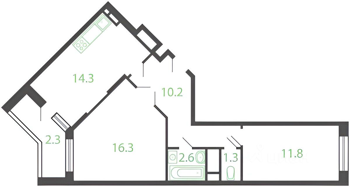 Планировка этой квартиры по данным Циан