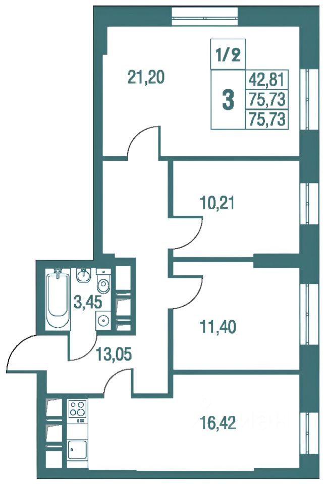 Планировка этой квартиры по данным Циан