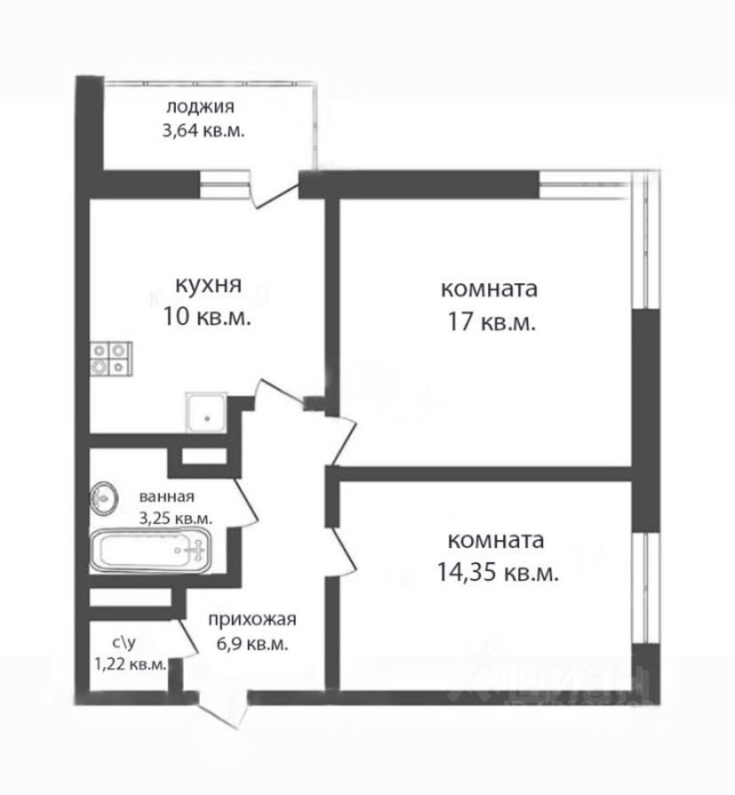 Планировка этой квартиры по данным Циан