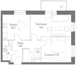 2-комн.кв., 48 м², этаж 8