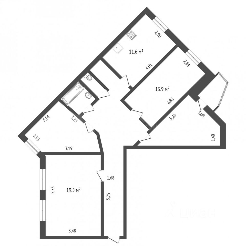 Планировка этой квартиры по данным Циан