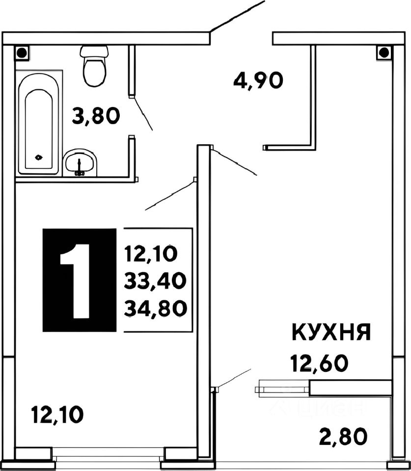 Планировка этой квартиры по данным Циан