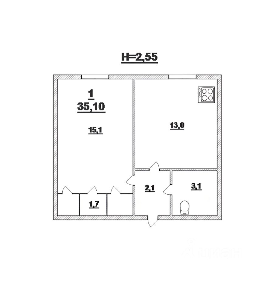 Планировка этой квартиры по данным Циан