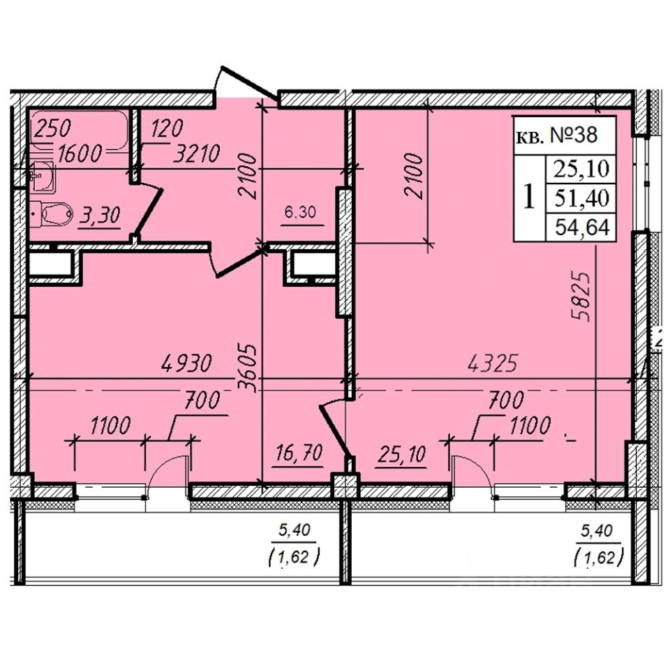 1-комн.кв., 54,6 м², 7/8 этаж