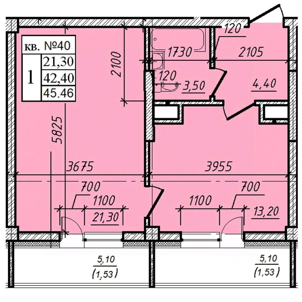 1-комн.кв., 45,5 м², 4/8 этаж