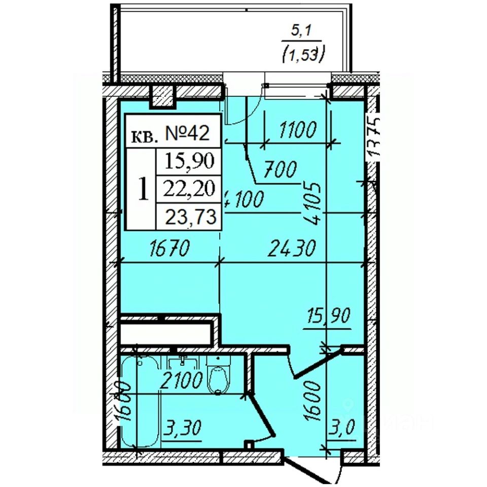 1-комн.кв., 23,7 м², 4/8 этаж