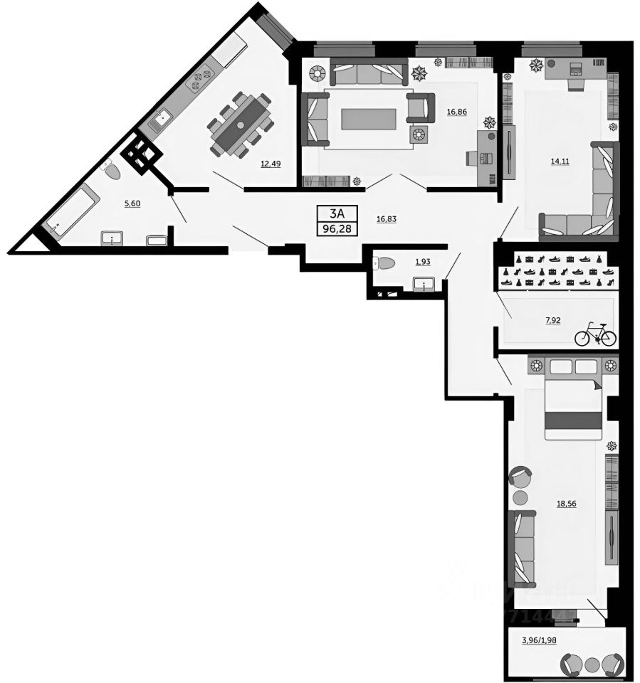 Планировка этой квартиры по данным Циан