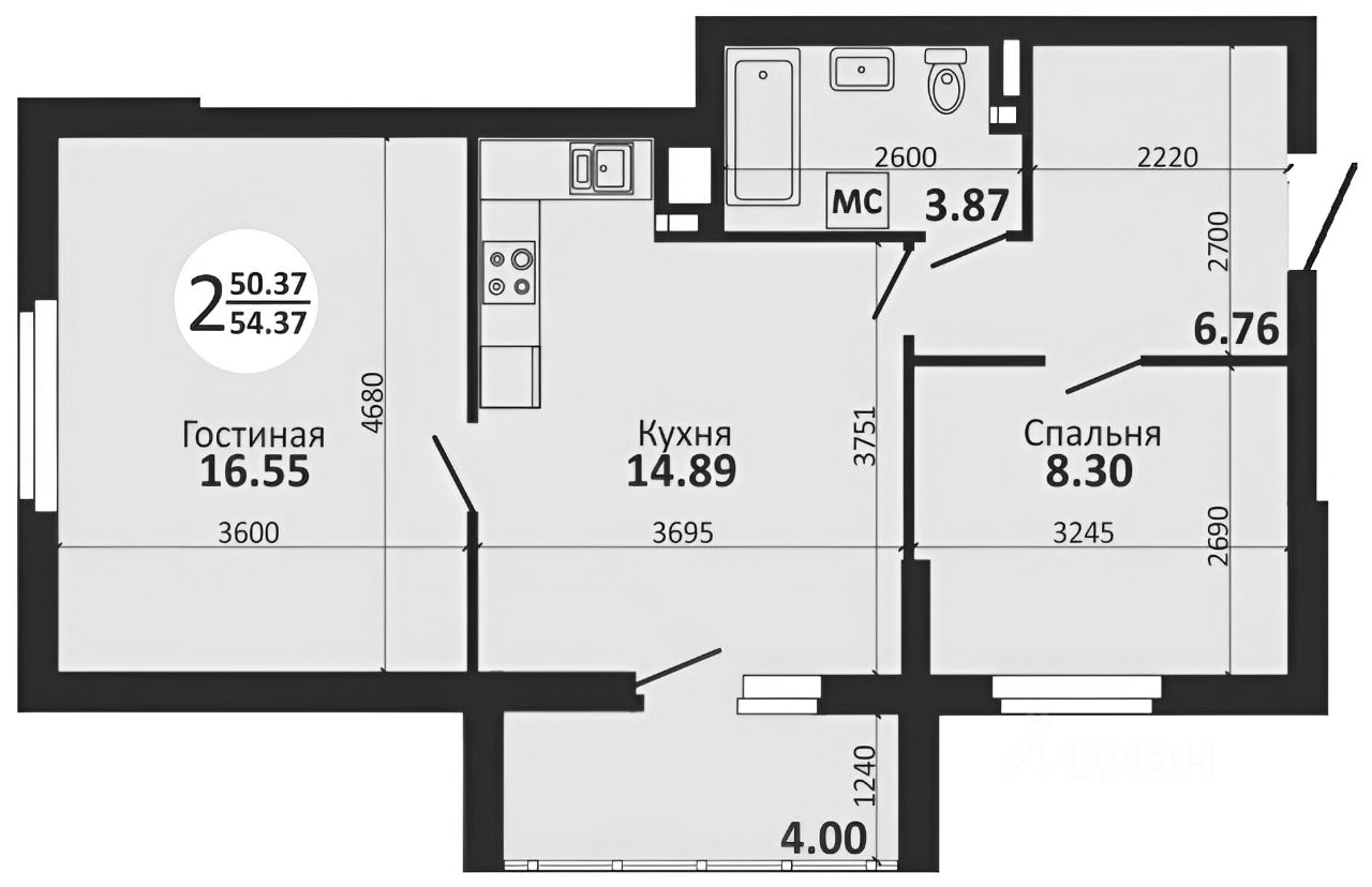 Планировка этой квартиры по данным Циан