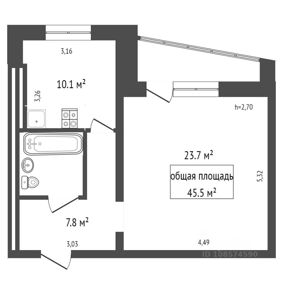 Планировка этой квартиры по данным Циан