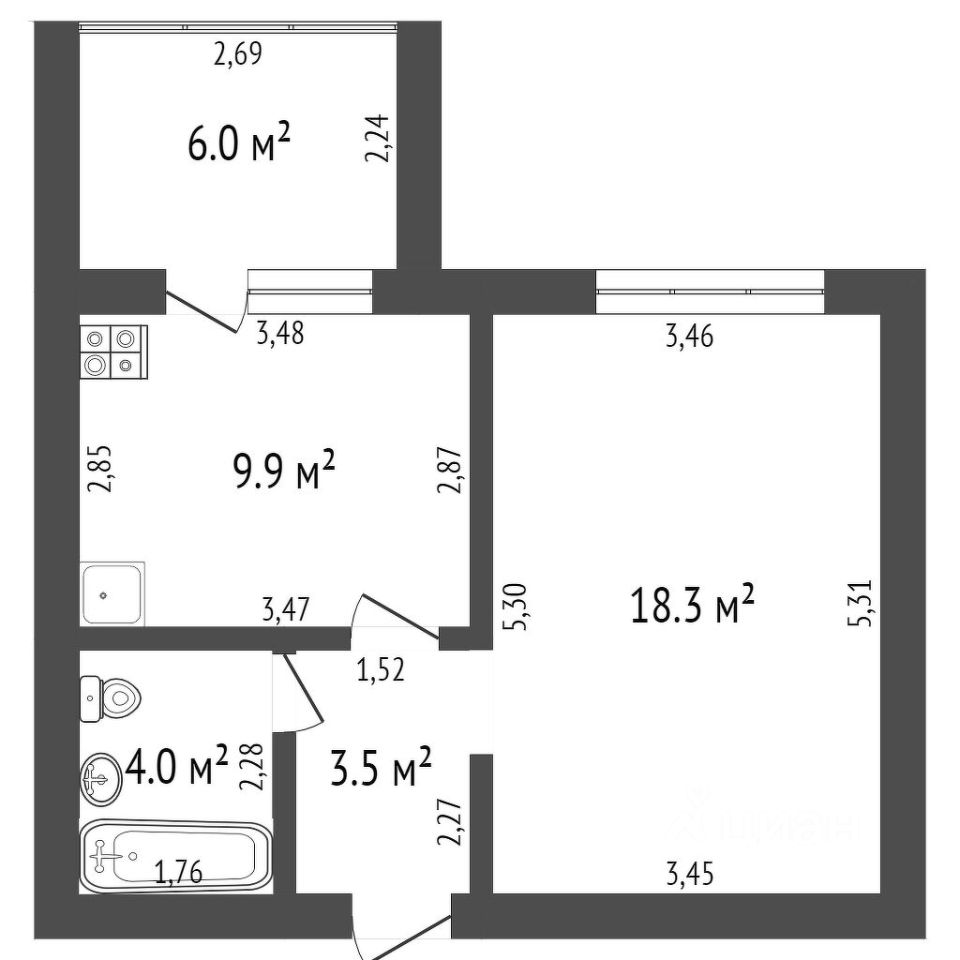 Планировка этой квартиры по данным Циан