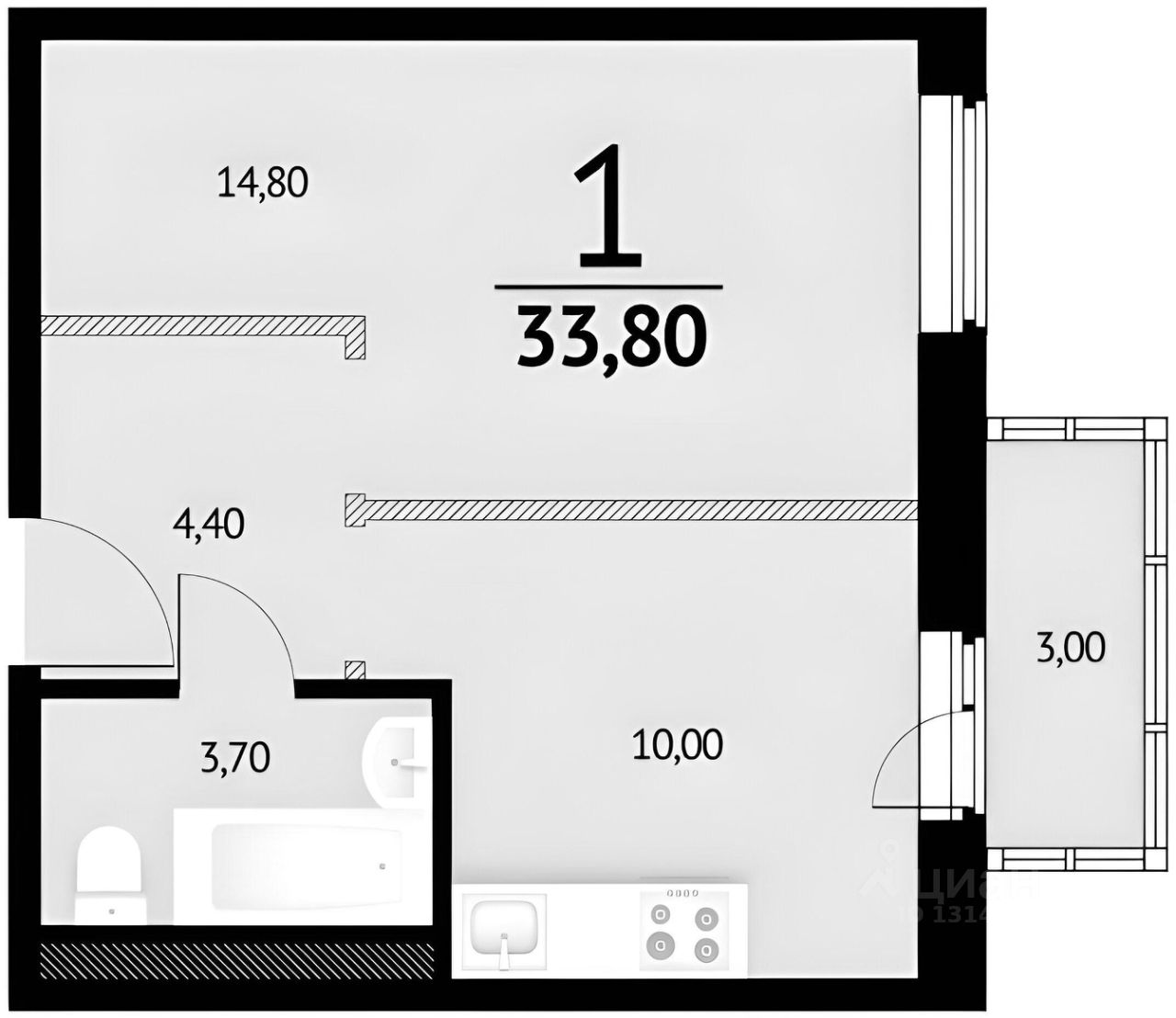 Планировка этой квартиры по данным Циан