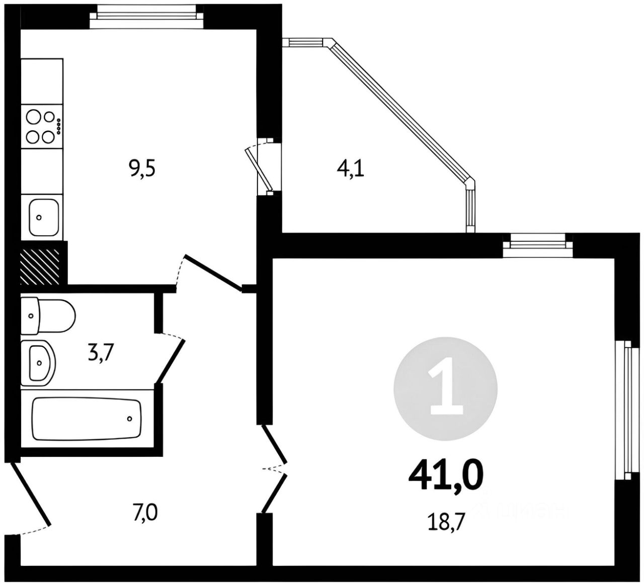 Планировка этой квартиры по данным Циан