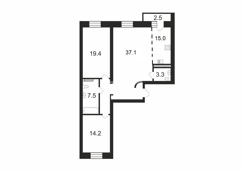 Планировка этой квартиры по данным Циан