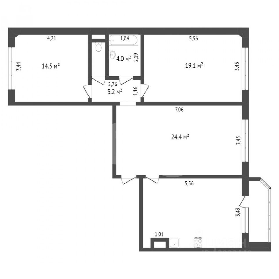 Планировка этой квартиры по данным Циан